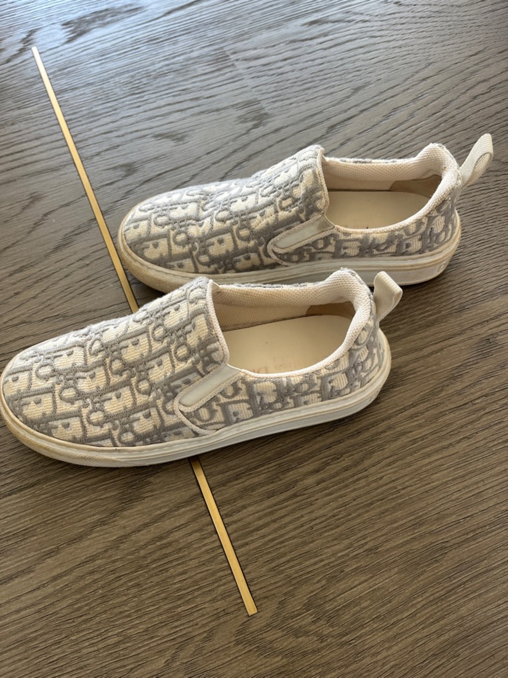 Monogram Slip-On Canvas Sneakers in Light Gray and Cream - Picture 2 of 6